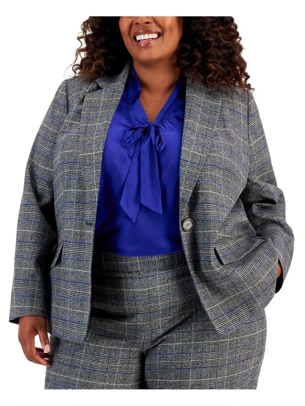 Kasper Gray Plaid Blazer with Blue Accents